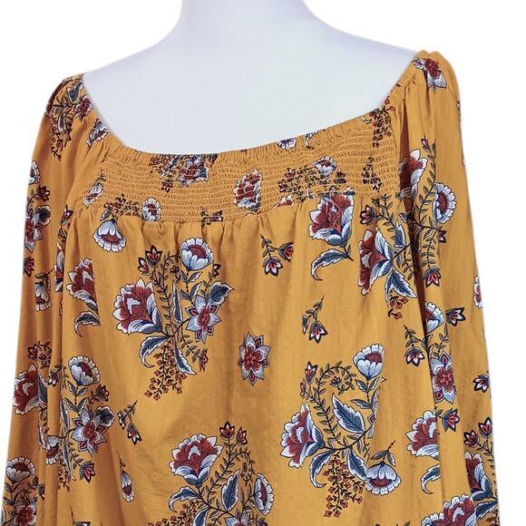ST. JOHN'S BAY Smocked Boho Floral Blouse Top Plus 3X Square Neck Cotton Blend - Picture 6 of 8